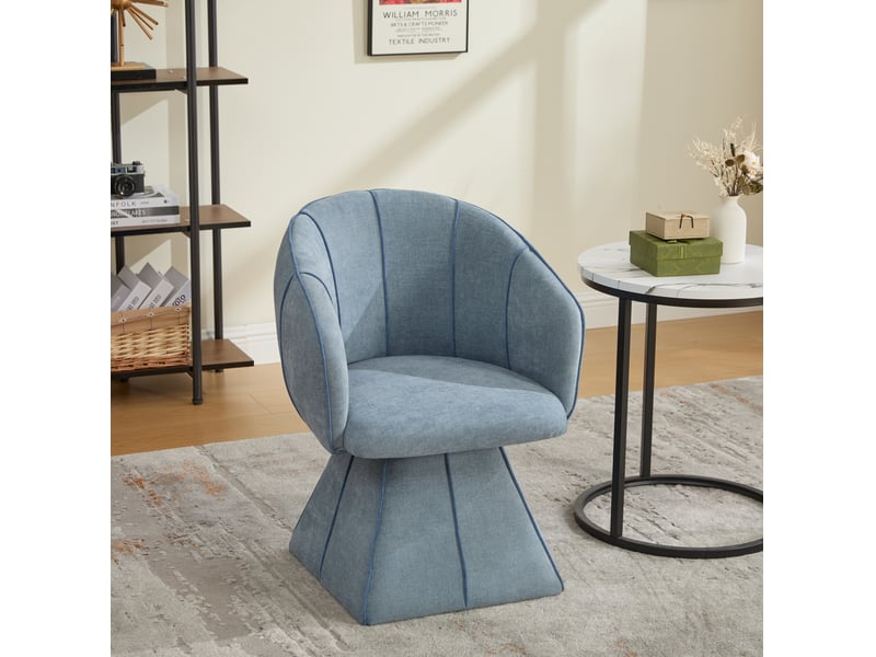 Fauteuil pivotant ergonomique à dossier haut, accoudoirs larges et rotation à 360 degrés, en chenille bleue - Conforama B
