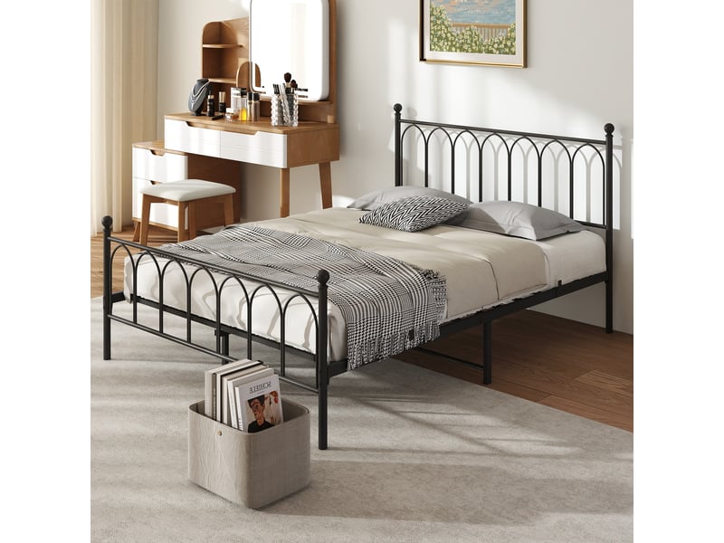 Lit 140x200cm métal, tête et pied vintage, rangement sous le lit,noir - Conforama E