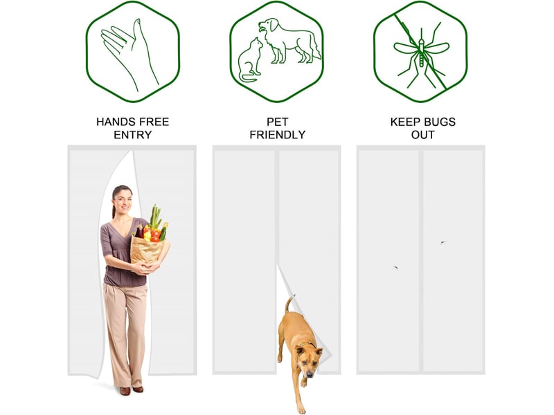  Rideau de porte magnétique moustiquaire – anti-moustiques et mouches, 210x90cm, blanc  - Conforama B