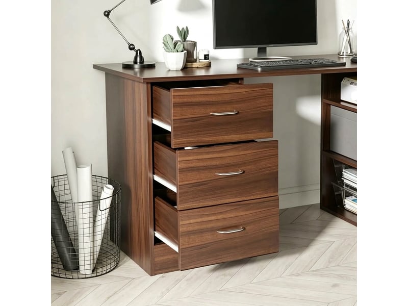  Bureau informatique noyer 120 cm avec 3 tiroirs et étagères réversibles  - Conforama E
