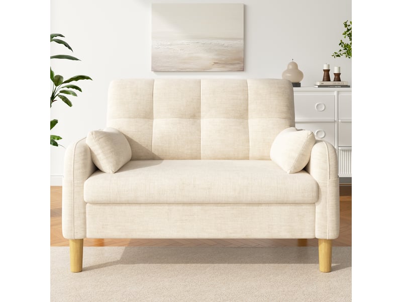  Canapé droit fixe 2 places tissu beige  - Conforama D