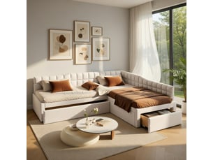 Lit gigogne 90x200 cm <strong></strong>  <strong></strong> coloris beige