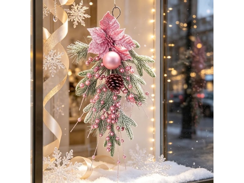  Couronne de noël rose 55cm avec boules décoratives – pour porte, fenêtre et cheminée  - Conforama D