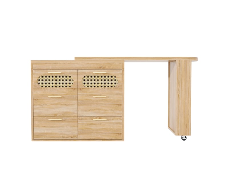  Table de bar pivotante 360° avec 6 tiroirs coloris naturel 128-203x39x90 cm N620BZ260205N - Conforama A