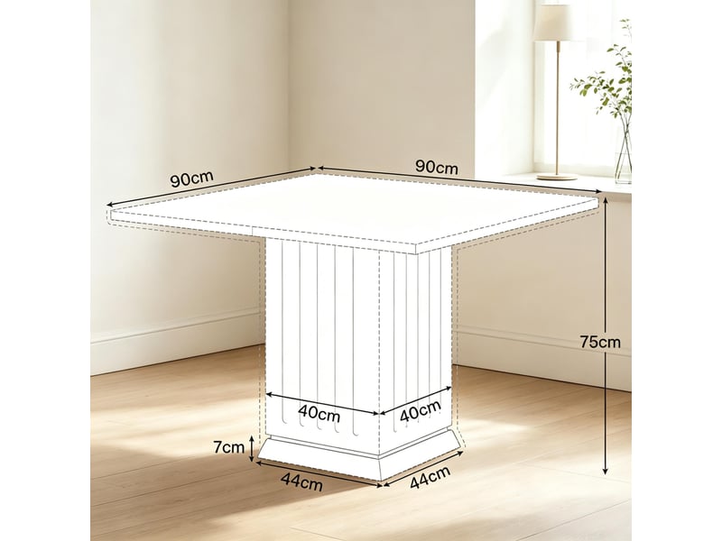 Table de salle à manger pour 4 personnes avec plateau carré et base en bois pour cuisine et salle à manger, blanche - Conforama D
