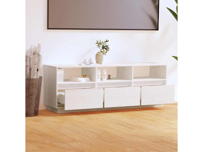 Meuble tv - banc tv - meuble de rangement blanc 140x37x50 cm bois de pin massif  - Conforama C