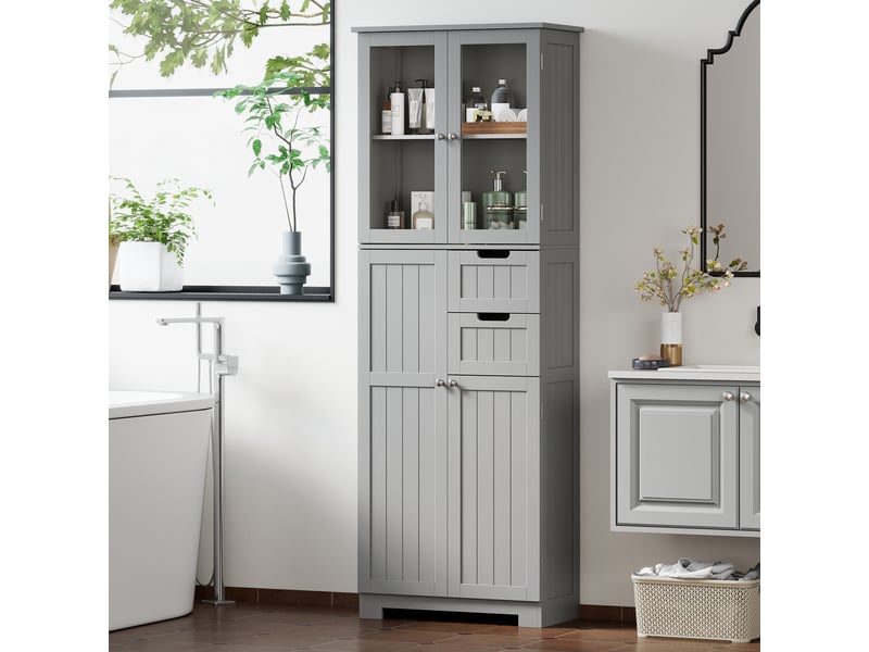  Meuble de salle de bain haut meuble de rangement 60x30x170cm gris  - Conforama C