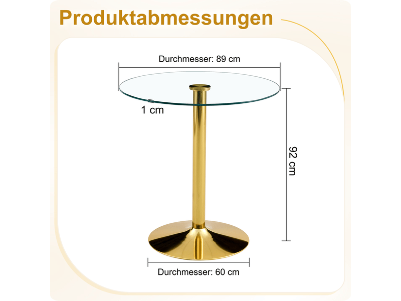 Table haute ronde avec plateau en verre trempé 89 cm - lpospi - pied central stable en métal transparent et doré - Conforama D