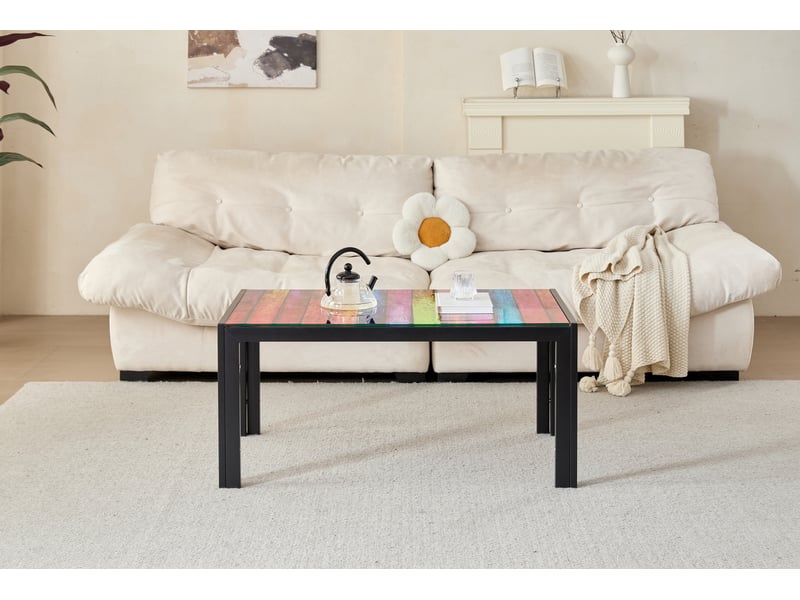  Table basse 100x60x45 cm en verre trempé et métal noire chicfurn  - Conforama C