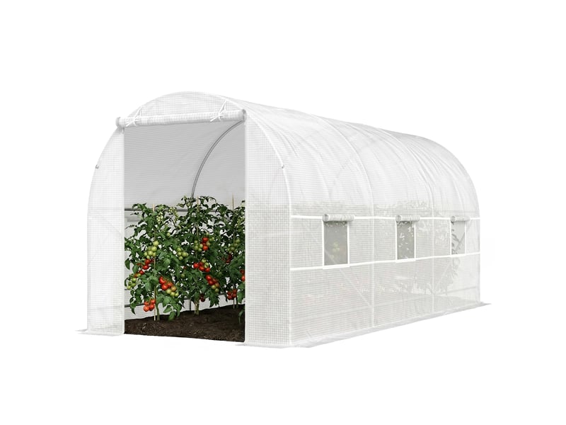 Serre tunnel de jardin 9m², serre de jardin tunnel avec porte et 6 fenêtres, bâche pe 140 gm² 445 x 200 x 200 cm blanc - Conforama B
