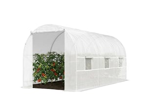 Serre tunnel de jardin 9m², serre de jardin tunnel avec porte et 6 fenêtres, bâche pe 140 gm² 445 x 200 x 200 cm blanc
