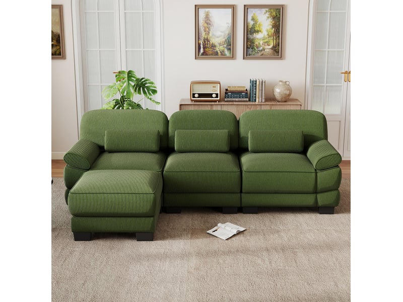  Canapé d’angle modulable 3 places 265x161x94 cm velours côtelé vert  - Conforama B
