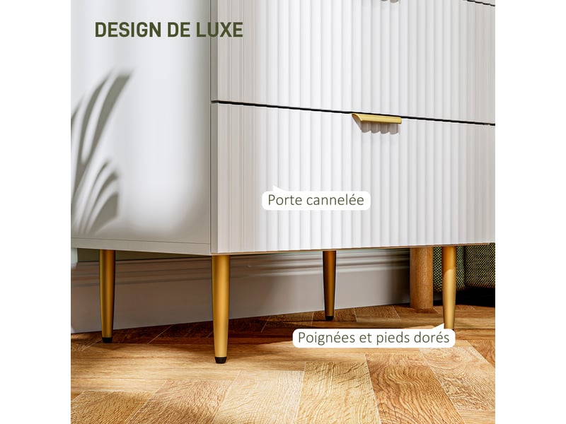  Commode 4 tiroirs commode chambre meuble de rangement moderne avec poignées et pieds dorés, blanc, dim. 60 x 40 x 96 cm  - Conforama E