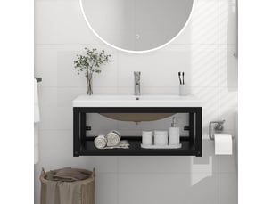 Cadre de lavabo de salle de bain vasque à encastrer noir fer shl5848