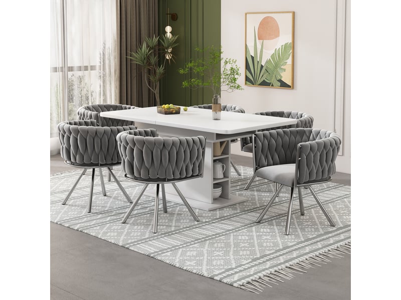  Lot de 6 chaises de salle à manger pivotantes,velours,gris et argenté  - Conforama B