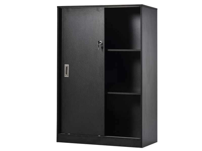  Armoire de bureau 2 portes coulissantes verrouillables dim. 80l x 40l x 120h cm noir 2 étagères panneaux particules  - Conforama B