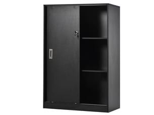 Armoire de bureau 2 portes coulissantes verrouillables dim. 80l x 40l x 120h cm noir 2 étagères panneaux particules