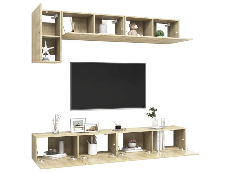 Ensemble de meuble tv - banc tv - meuble de rangement 5 pcs chêne sonoma bois d'ingénierie  - Conforama C