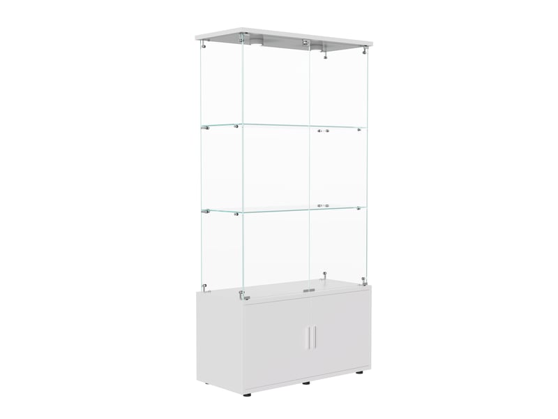  Vitrine en verre 3 niveaux avec meuble de rangement inférieur double porte - blanc - 78,5 x 35 x 164 cm - armoire d'exposition avec éclairage led  - Conforama A
