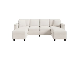 Canapé modulable 261x134x82 cm avec 2 poufs de rangement en chenille beige