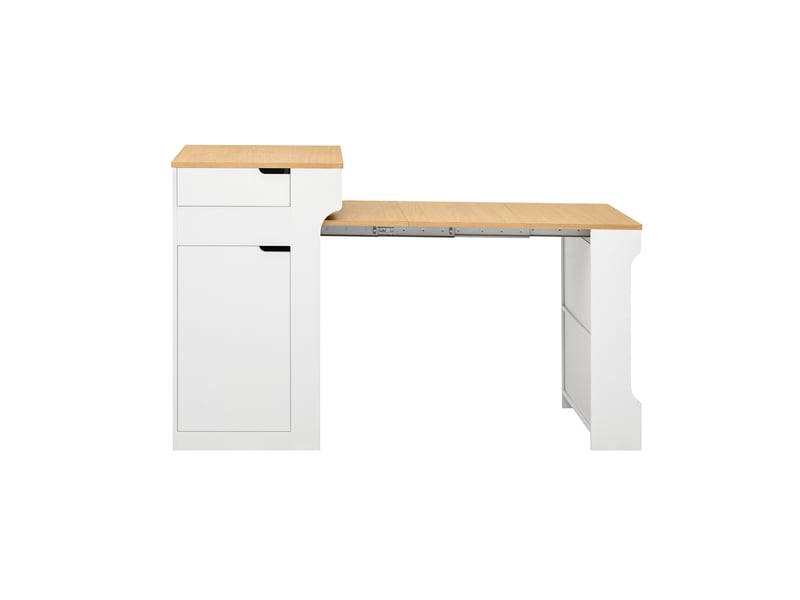  Îlot de cuisine extensible avec multiprise, roulettes et 2 tiroirs - blanc  - Conforama A