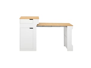 Îlot de cuisine extensible avec multiprise, roulettes et 2 tiroirs - blanc