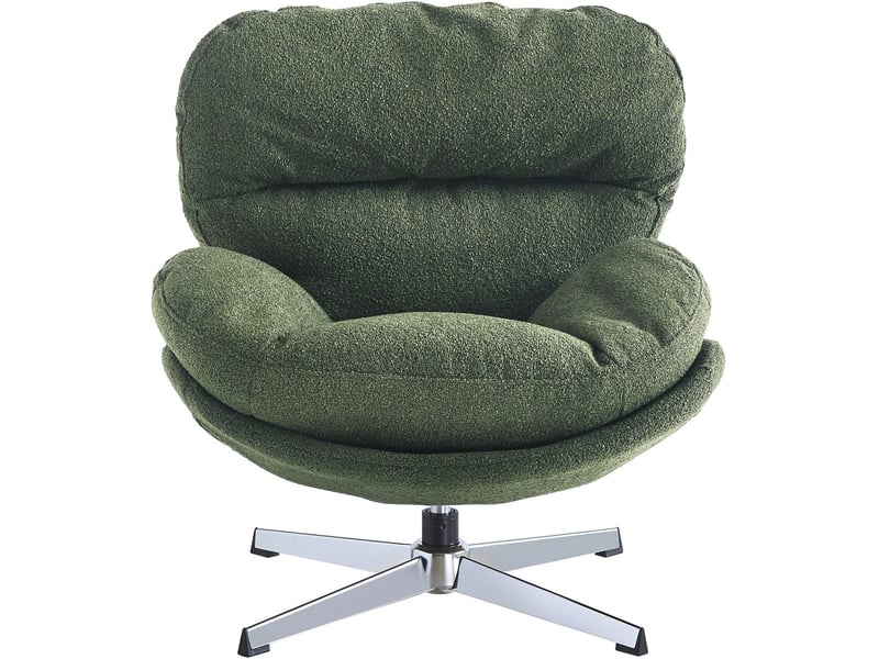  Fauteuil pivotant en tissu bouclé vert kaki et piètement chromé - oli Oli - Conforama A