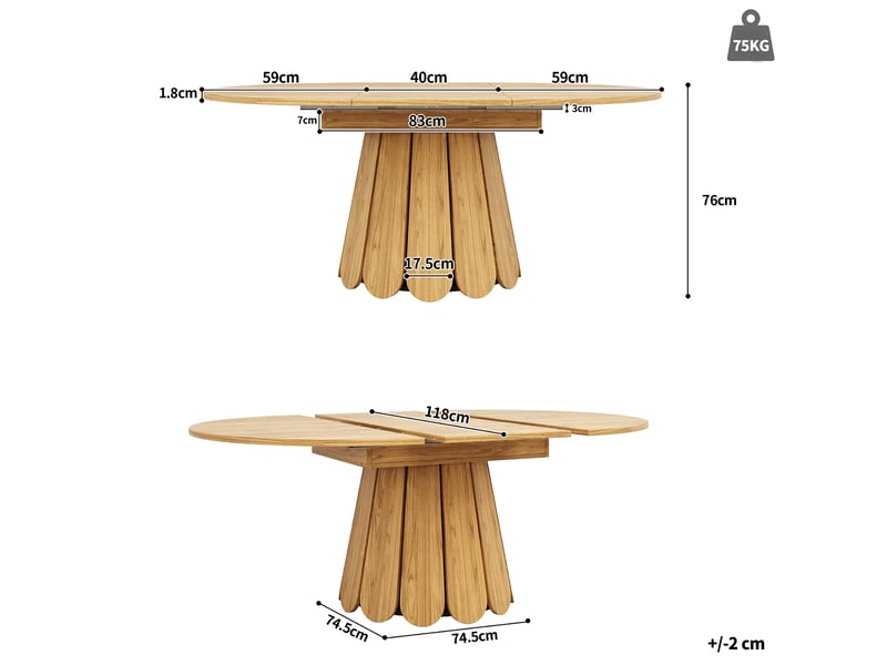  Table à manger extensible ronde à ovale 118-158 cm en mdf, coloris bois  - Conforama C
