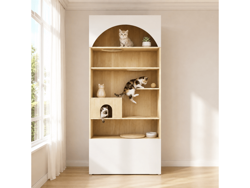  Meuble à plateformes blancbois 90 × 50 × 200 cm, plateformes, niche et 2 rangements IKSETERA TRADING LTD - Conforama B