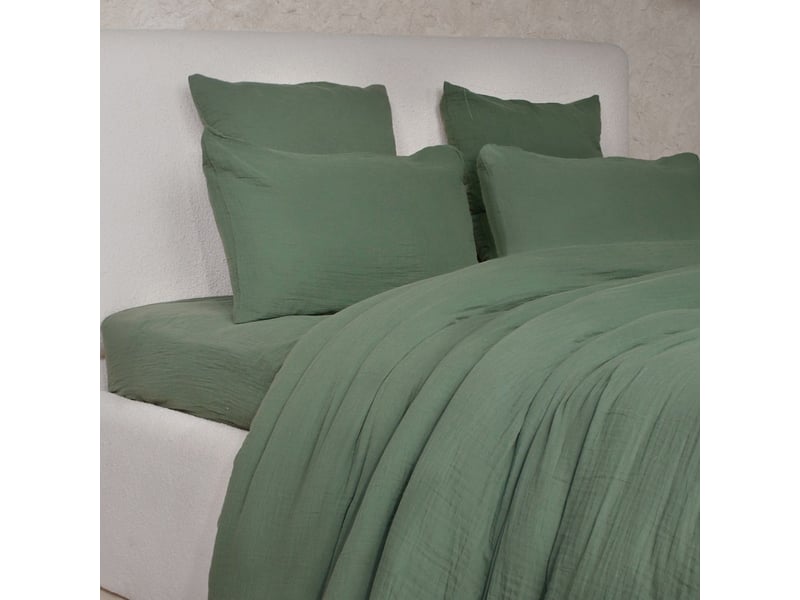  Parure housse de couette 260x240cm + 2 taies 100% gaze de coton lavée vert cèdre - valma VALMA - Conforama B