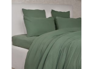 Parure housse de couette 260x240cm + 2 taies 100% gaze de coton lavée vert cèdre - valma