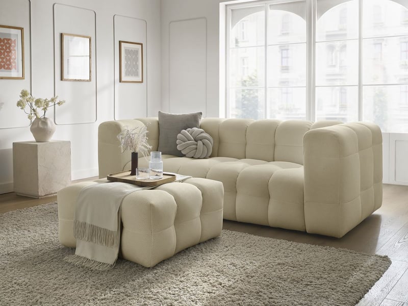  Bobochic canapé droit fixe 3 places cloud tissu mesh avec pouf beige CLOUD - Conforama B