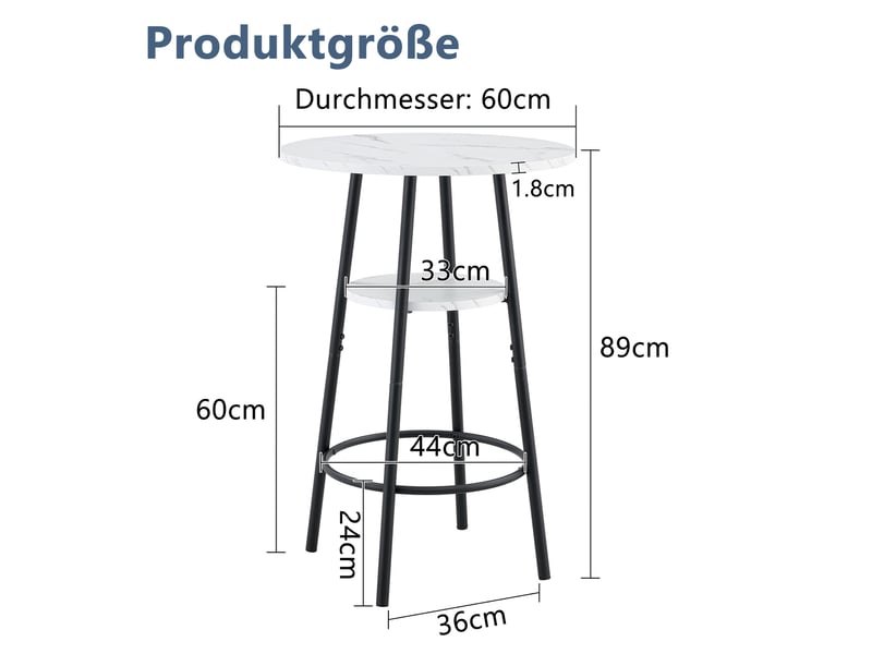  Table de bar avec étagère de rangement pour cuisine en mdf et métal 60×60×89 cm blanc  - Conforama E