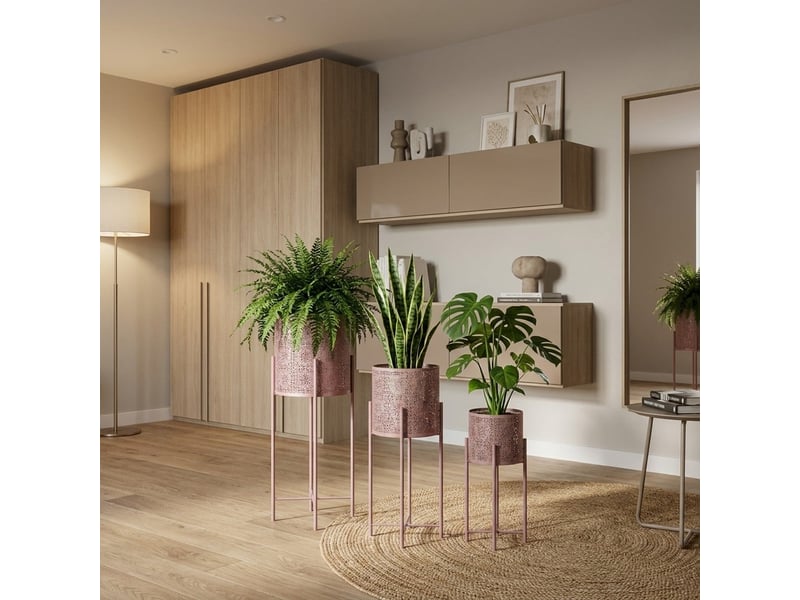  Lot de 3 porte-pots hauts en acier kalidas yes - rose  - Conforama B