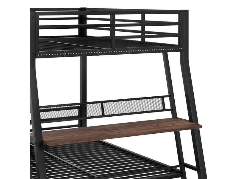 Lits superposés enfant 140x200 cm, led, table, tiroirs, garde-corps, sommiers, métal noir, sans matelas - Conforama E