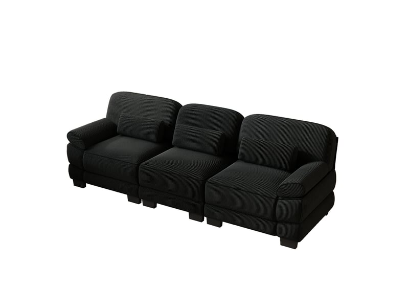  Canapé droit modulable 3 places en velours côtelé noir 265x88,5x94 cm  - Conforama A
