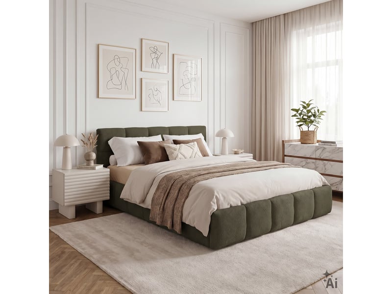 Lit double cloudy rembourré 160 x 200 cm avec sommier - vert - Conforama B