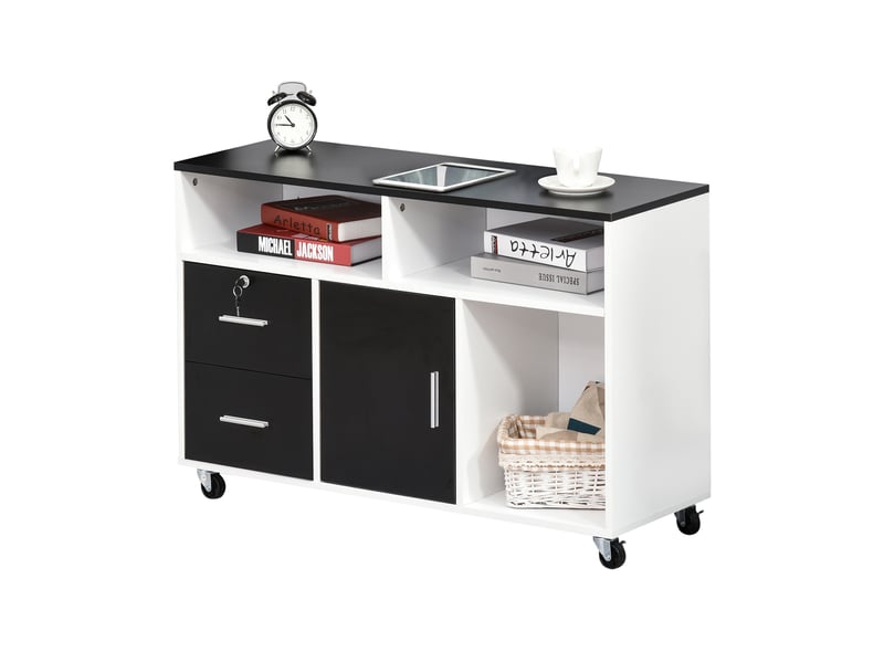  Meuble bureau auxiliaire, classeur roulettes, étagèrestiroirs, multifonctionnel, 100x35x65 cm, noirblanc.  - Conforama B