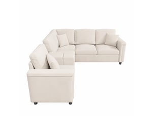 Canapé d'angle gauche fixe BEAOK 5 places Tissu beige avec coffre de rangement