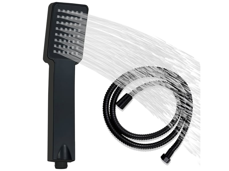 Pommeau de douche aica avec tuyau de douche 1.5m, abs & acier inoxydable 304, noir - Conforama A