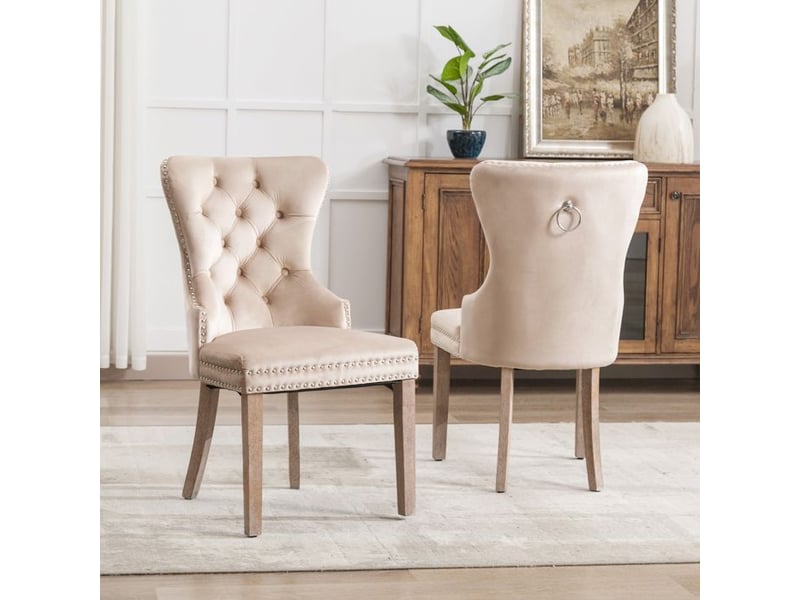  Chaise de salle à manger - velours - beige - boucle rétro - boutons argentés - pieds réglables beige - Conforama C