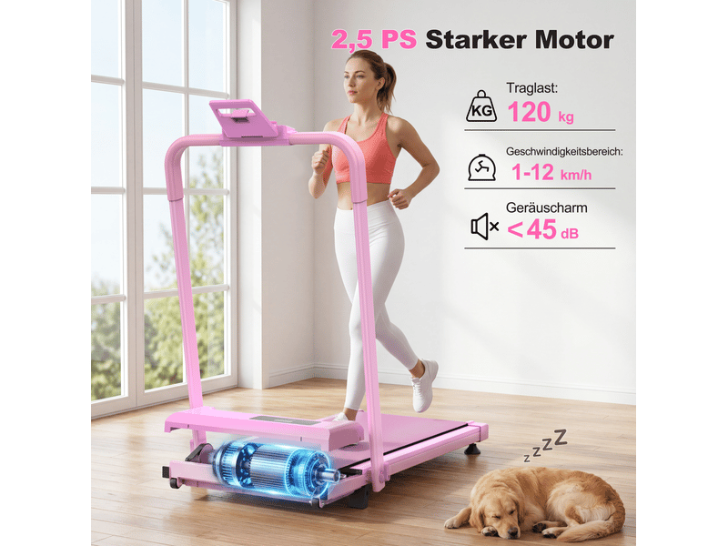  Tapis de course pliable 3 en 1 rose avec inclinaison réglable, connexion aux applications, charge 120 kg  - Conforama E