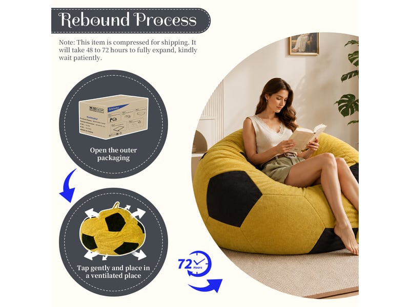  Fauteuil pouf rond pour détente et lecture, garnissage en mousse à mémoire de forme, en flanelle jaune et noir  - Conforama C
