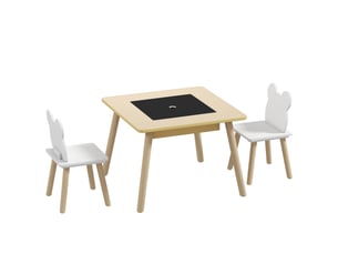 Ensemble 1 table et 2 chaise 3 pièces pour enfants avec plateau réversible espace de bois rangement naturel