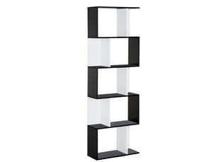 Bibliothèque en bois à 5 étagères avec séparateur, 60 x 24 x 184,5 cm, noir et blanc