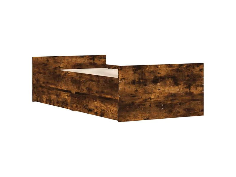 Lit simple- lit adulte - cadre de lit avec tiroirs sans matelas chêne fumé 100x200 cm - Conforama C