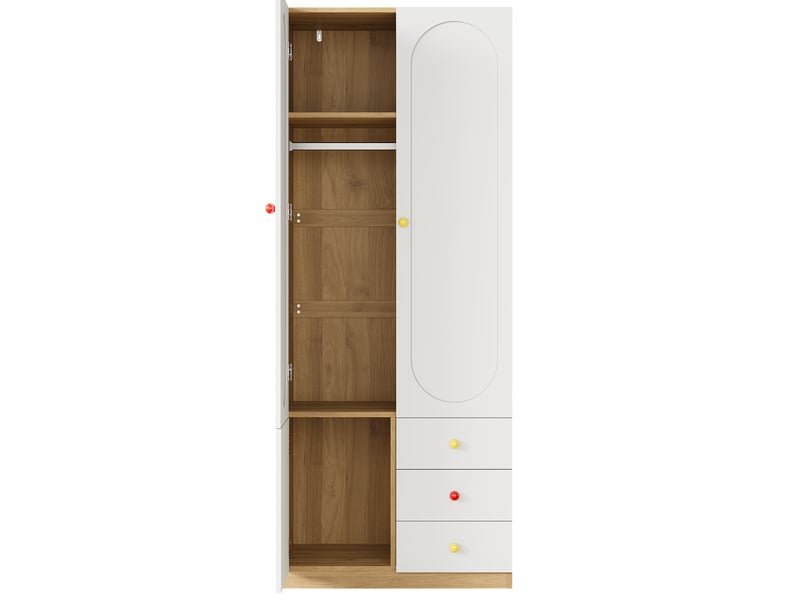  Armoire penderie enfant 80 x 50 x 200 cm blanche en mdf, 2 portes, 3 tiroirs et tringle à vêtements  - Conforama A