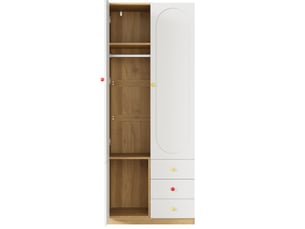 Armoire penderie enfant 80 x 50 x 200 cm blanche en mdf, 2 portes, 3 tiroirs et tringle à vêtements