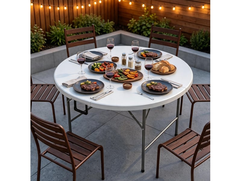  Table de jardin ronde pliante ø122 cm en hdpe et acier, jusqu'à 6 personnes  - Conforama D