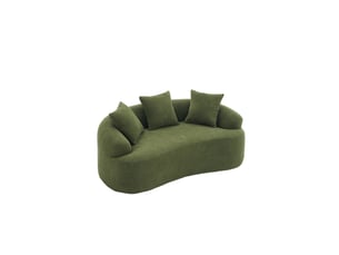 Canapé 2 places incurvé 153 x 94 x 63 cm en chenille vert, 3 coussins décoratifs